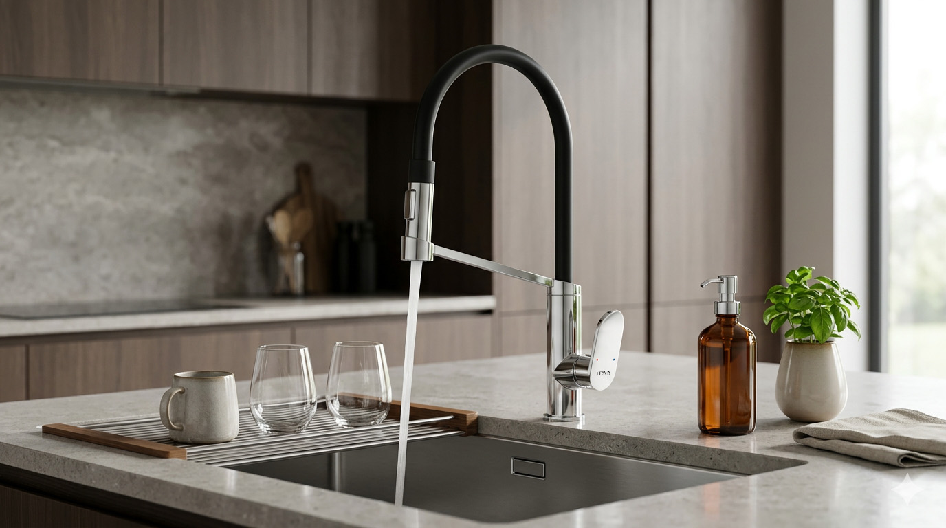 Modern minimalist style, chrome-plated kitchen faucet