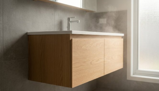Waterproof wooden bathroom vanity cabinet.