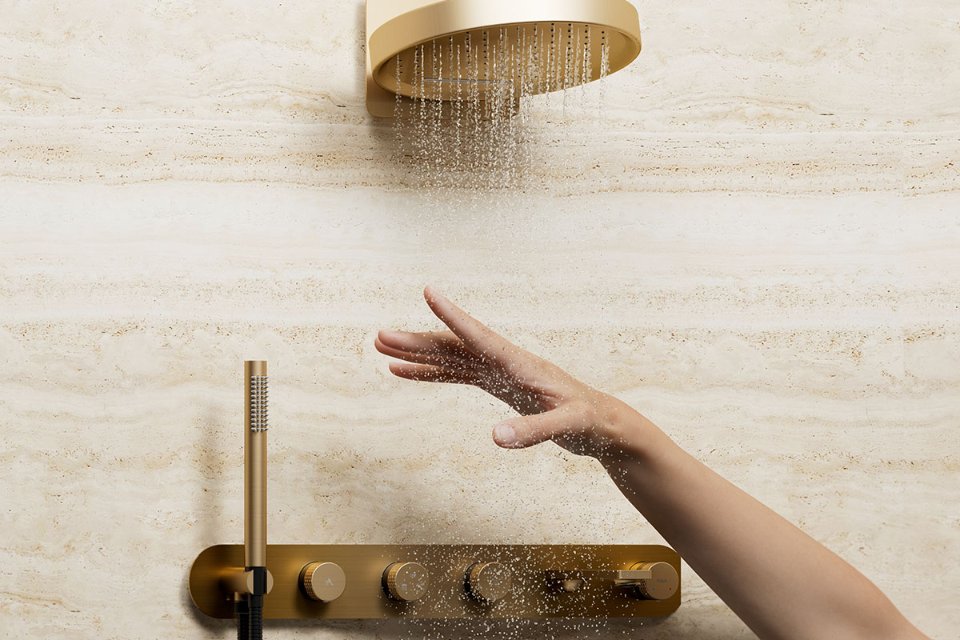concealed shower faucet, large shower head and minimalist design