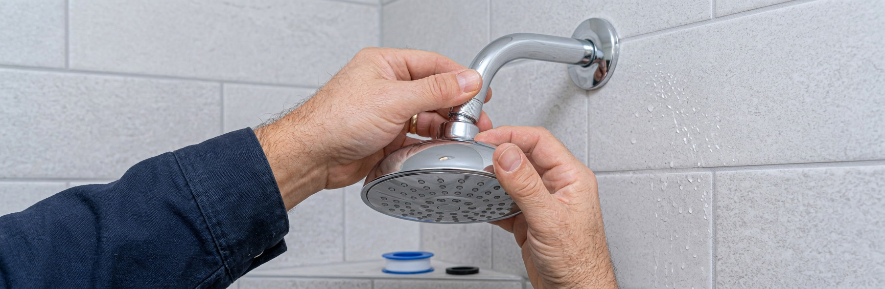 plumber fixing concealed shower mixer valve in a bathroom