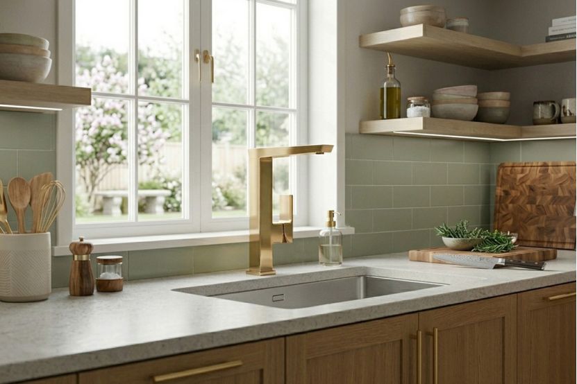 Modern brushed gold single lever kitchen faucet