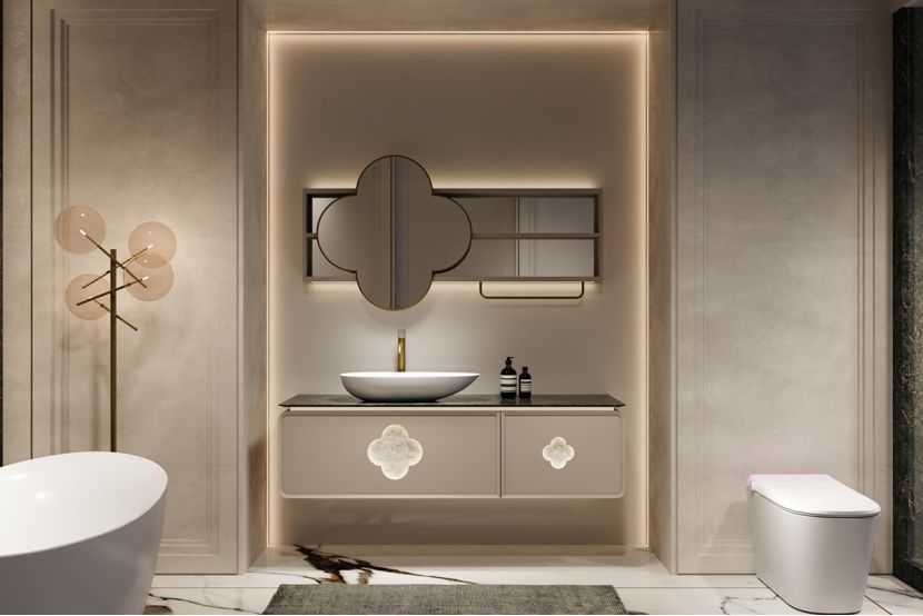 Modern minimalist smart solid wood bathroom cabinet