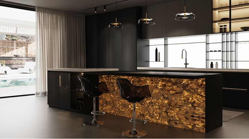 Usage scenarios for a central island in a modern luxury kitchen