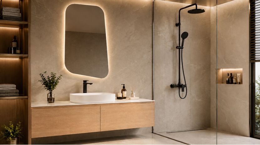luxury modern bathroom matte black shower set vanity